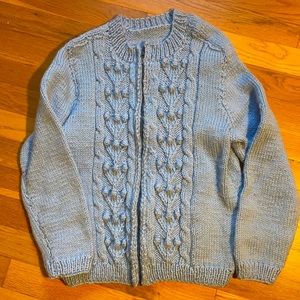 Vintage Girls Chunky Knit Light Blue Sweater
